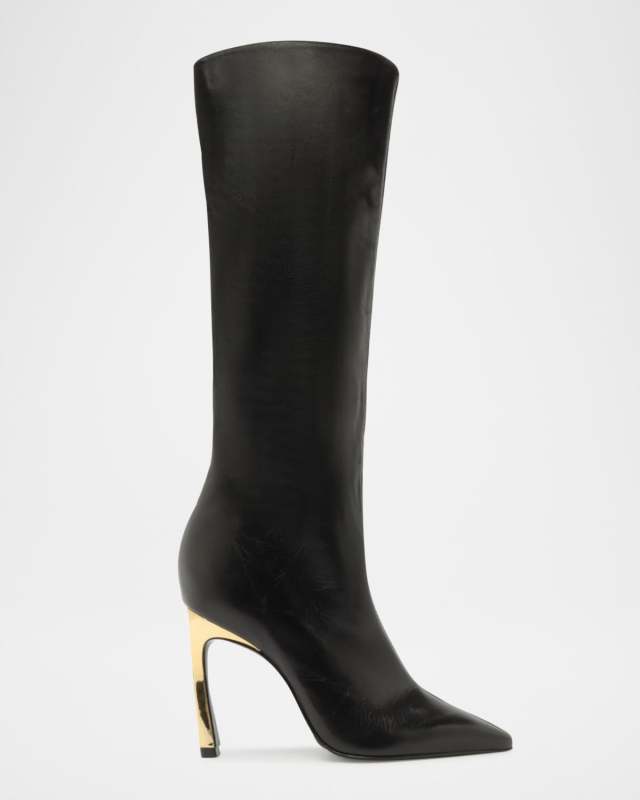 Cate Curve Leather & Metallic Heel Boots